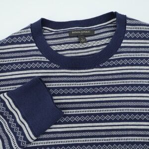 Banana Republic Men's Crew Neck Cotton Sweater Blue Grey Striped Large